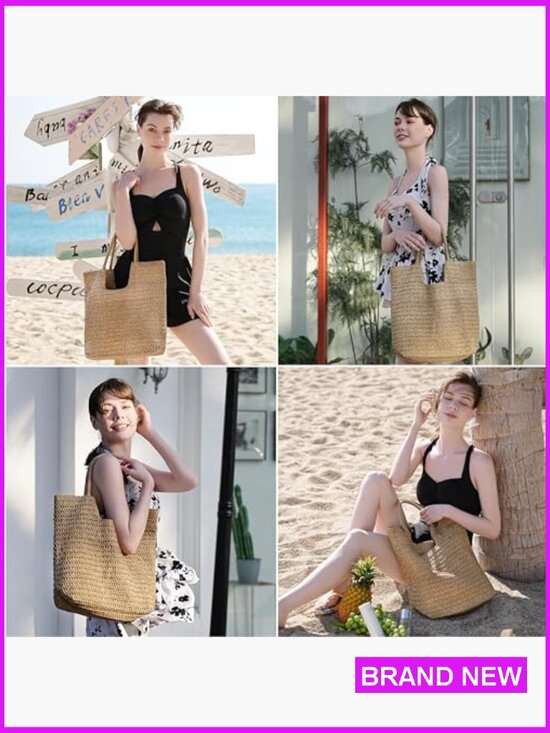 Straw Woven Tote Bag Large Beach Shoulder Handbag Boho Chic Summer Holiday - Picture 2 of 7